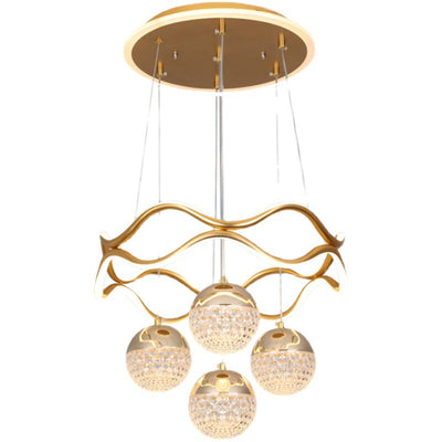 Traditional French Spherical Wavy Line Iron Silicone Aluminum Acrylic LED Chandeliers For Dining Room