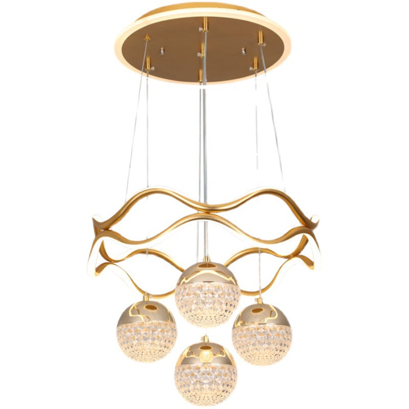 Traditional French Spherical Wavy Line Iron Silicone Aluminum Acrylic LED Chandeliers For Dining Room