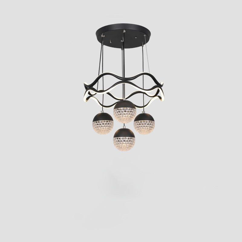 Traditional French Spherical Wavy Line Iron Silicone Aluminum Acrylic LED Chandeliers For Dining Room