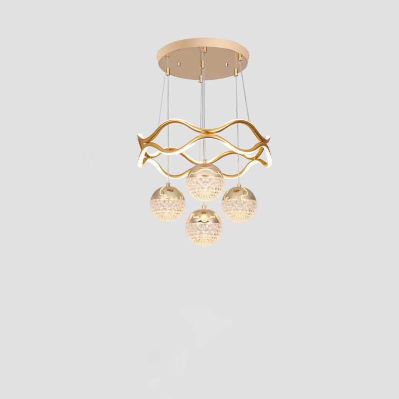Traditional French Spherical Wavy Line Iron Silicone Aluminum Acrylic LED Chandeliers For Dining Room