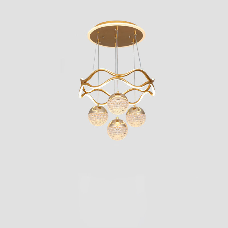 Traditional French Spherical Wavy Line Iron Silicone Aluminum Acrylic LED Chandeliers For Dining Room