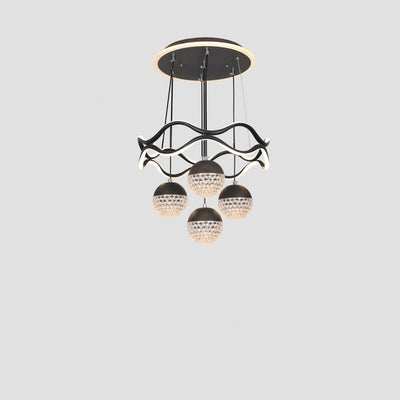Traditional French Spherical Wavy Line Iron Silicone Aluminum Acrylic LED Chandeliers For Dining Room