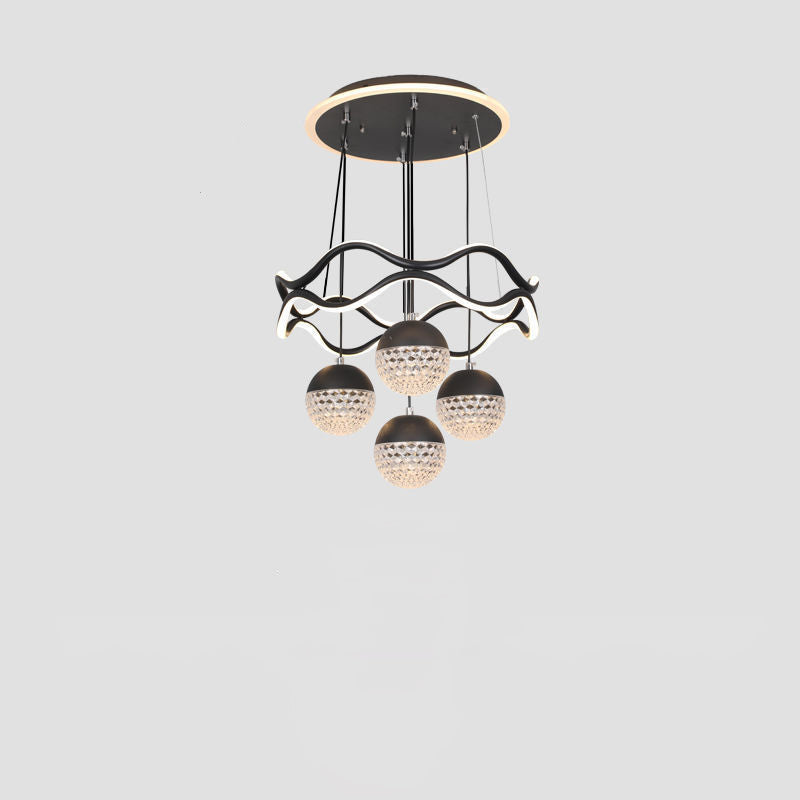 Traditional French Spherical Wavy Line Iron Silicone Aluminum Acrylic LED Chandeliers For Dining Room