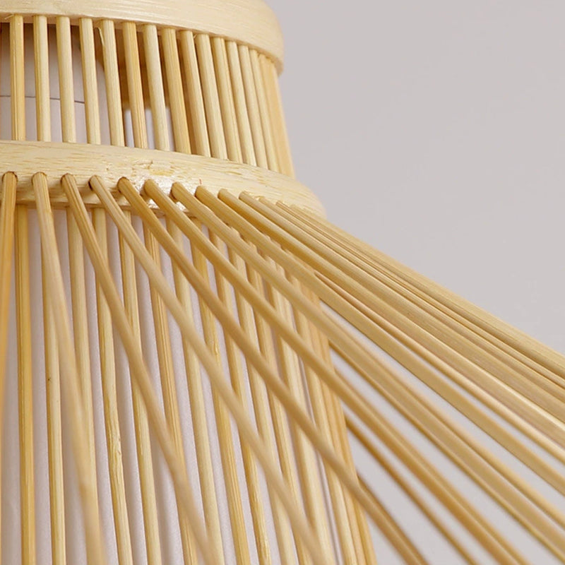 Traditional Japanese Conical Cylindrical Iron Bamboo Weaving 1-Light Pendant Light For Dining Room