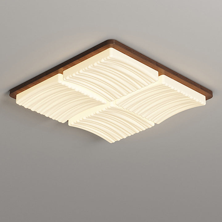 Modern Minimalist Square Wave Pattern Iron Acrylic LED Flush Mount Ceiling Light For Bedroom