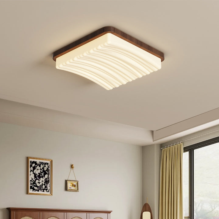 Modern Minimalist Square Wave Pattern Iron Acrylic LED Flush Mount Ceiling Light For Bedroom