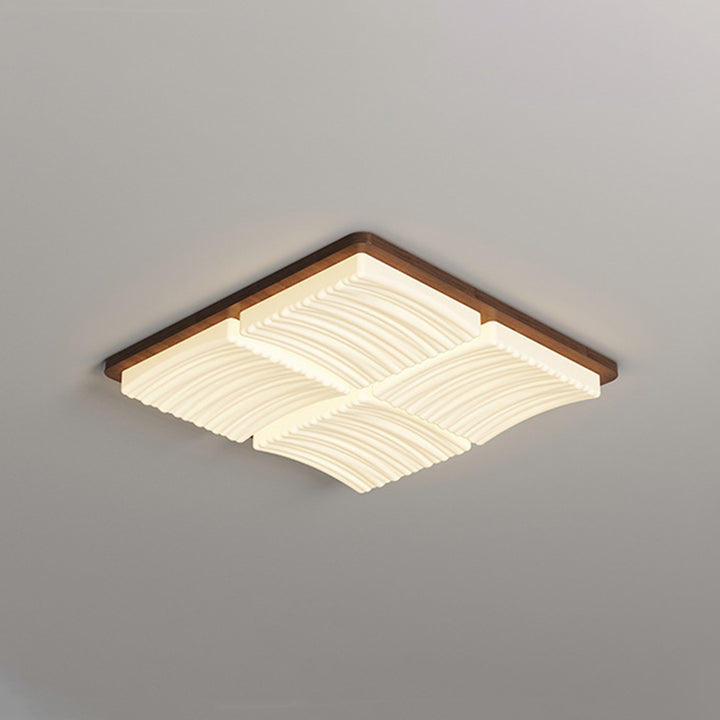 Modern Minimalist Square Wave Pattern Iron Acrylic LED Flush Mount Ceiling Light For Bedroom