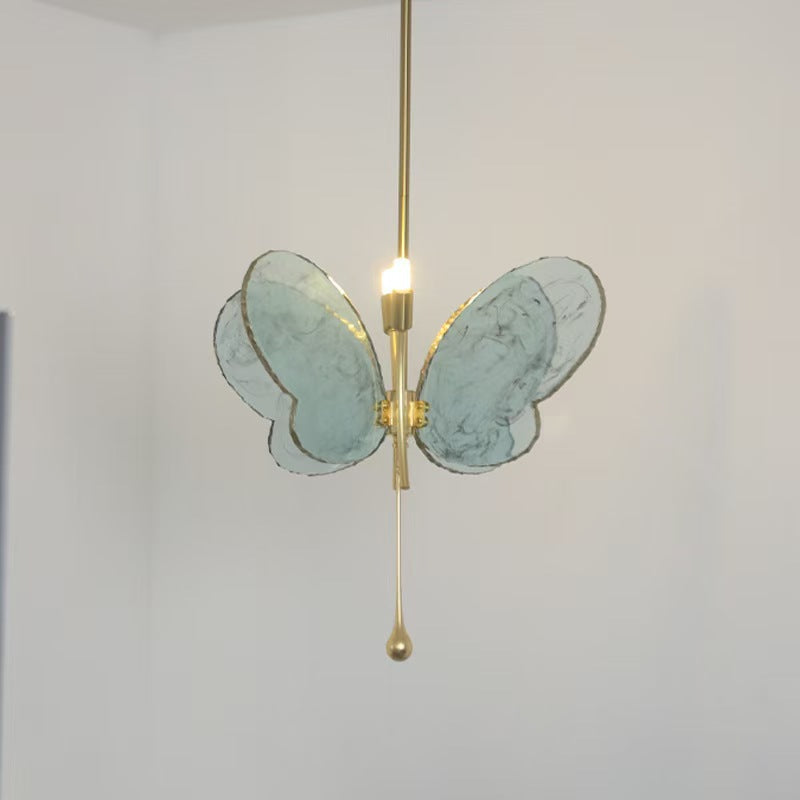 Contemporary Creative Butterfly-Shaped Resin Hardware 2-Light Pendant Light For Bedroom