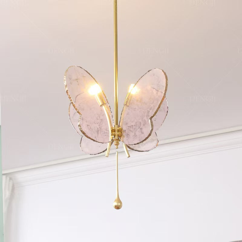 Contemporary Creative Butterfly-Shaped Resin Hardware 2-Light Pendant Light For Bedroom