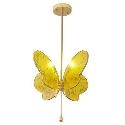 Contemporary Creative Butterfly-Shaped Resin Hardware 2-Light Pendant Light For Bedroom