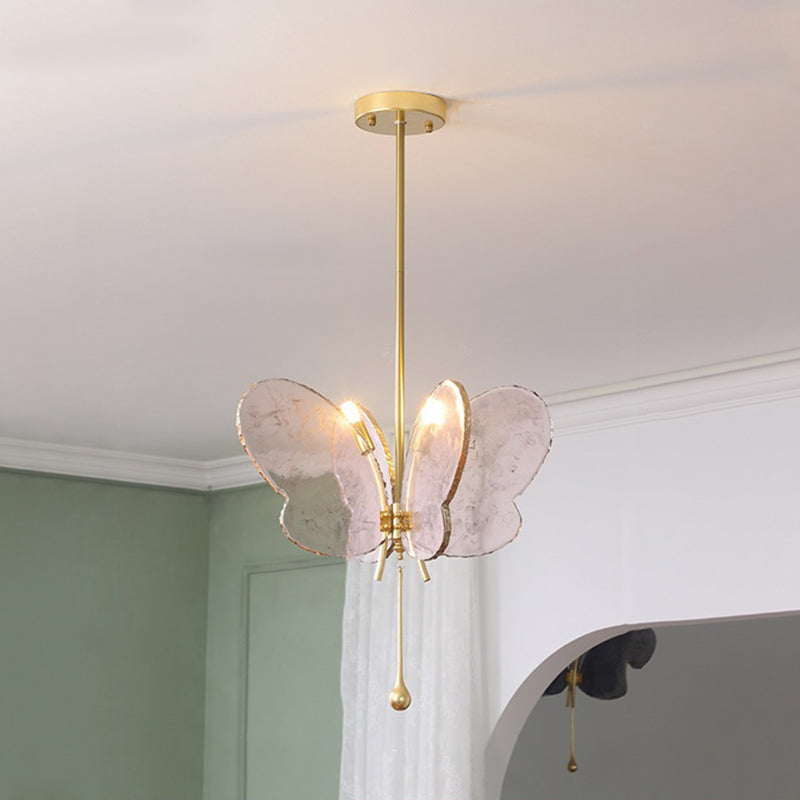 Contemporary Creative Butterfly-Shaped Resin Hardware 2-Light Pendant Light For Bedroom