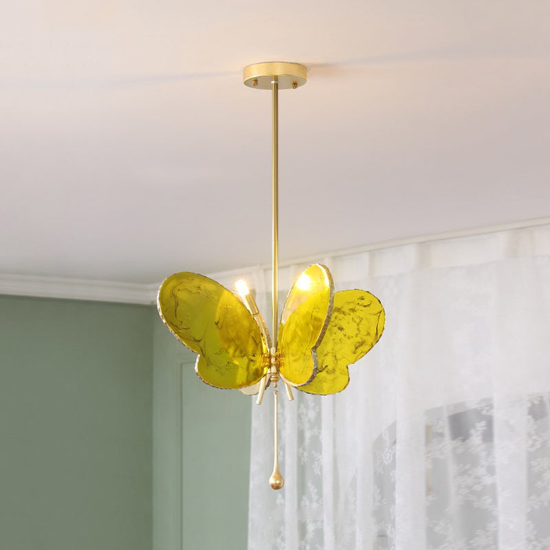 Contemporary Creative Butterfly-Shaped Resin Hardware 2-Light Pendant Light For Bedroom