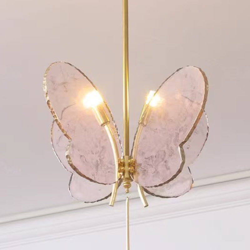 Contemporary Creative Butterfly-Shaped Resin Hardware 2-Light Pendant Light For Bedroom