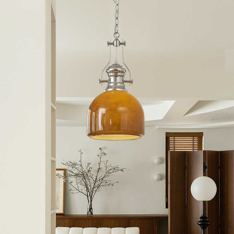 Lámpara colgante de 1 luz de vidrio de hierro redondo vintage tradicional para dormitorio 