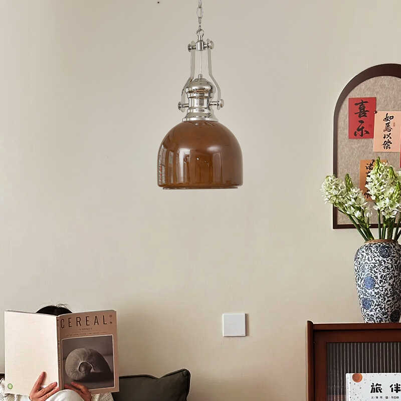 Lámpara colgante de 1 luz de vidrio de hierro redondo vintage tradicional para dormitorio 