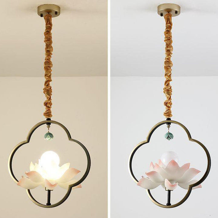 Chandelier traditionnel chinois en céramique avec résine de fer et lotus à plusieurs têtes 1/3/6/8/12 lumières pour chambre 