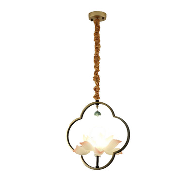 Traditional Chinese Multi-Head Lotus Iron Resin Ceramic 1/3/6/8/12-Light Chandelier For Bedroom