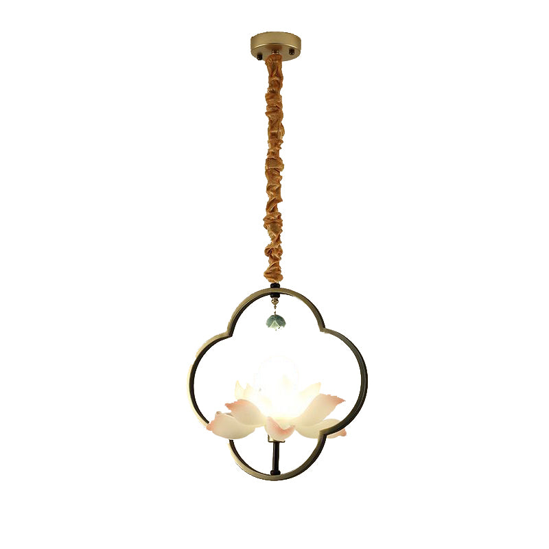 Traditional Chinese Multi-Head Lotus Iron Resin Ceramic 1/3/6/8/12-Light Chandelier For Bedroom