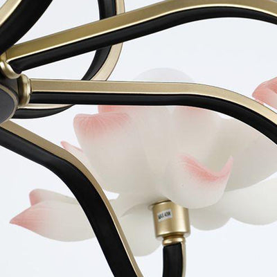 Traditional Chinese Multi-Head Lotus Iron Resin Ceramic 1/3/6/8/12-Light Chandelier For Bedroom