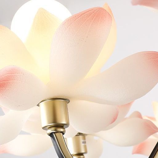 Traditional Chinese Multi-Head Lotus Iron Resin Ceramic 1/3/6/8/12-Light Chandelier For Bedroom