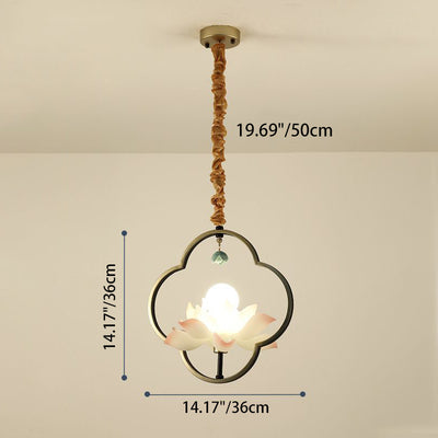 Traditional Chinese Multi-Head Lotus Iron Resin Ceramic 1/3/6/8/12-Light Chandelier For Bedroom