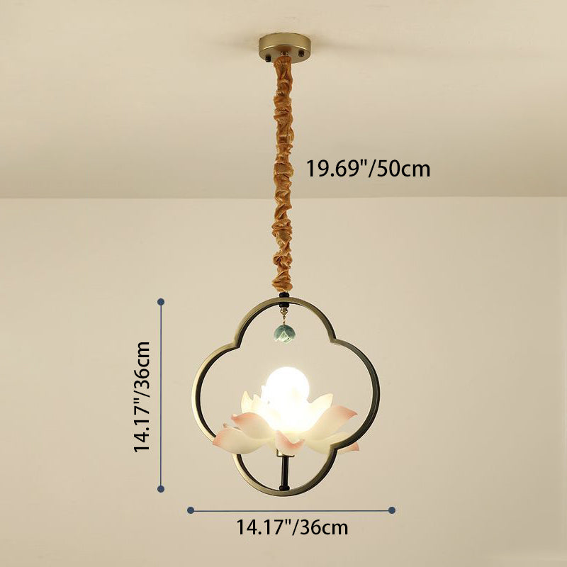 Traditional Chinese Multi-Head Lotus Iron Resin Ceramic 1/3/6/8/12-Light Chandelier For Bedroom