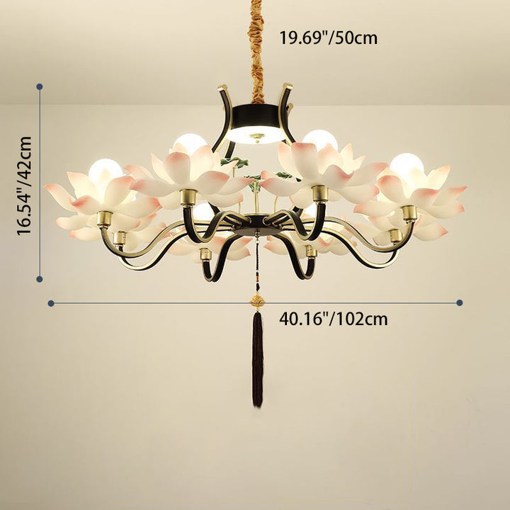 Chandelier traditionnel chinois en céramique avec résine de fer et lotus à plusieurs têtes 1/3/6/8/12 lumières pour chambre 