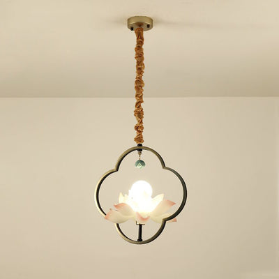 Traditional Chinese Multi-Head Lotus Iron Resin Ceramic 1/3/6/8/12-Light Chandelier For Bedroom