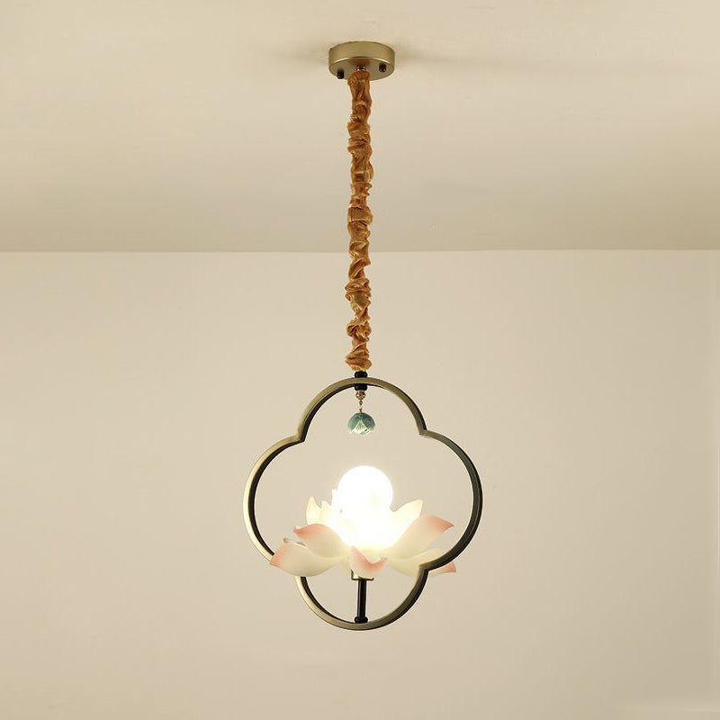 Traditional Chinese Multi-Head Lotus Iron Resin Ceramic 1/3/6/8/12-Light Chandelier For Bedroom