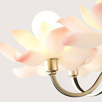 Traditional Chinese Multi-Head Lotus Iron Resin Ceramic 1/3/6/8/12-Light Chandelier For Bedroom