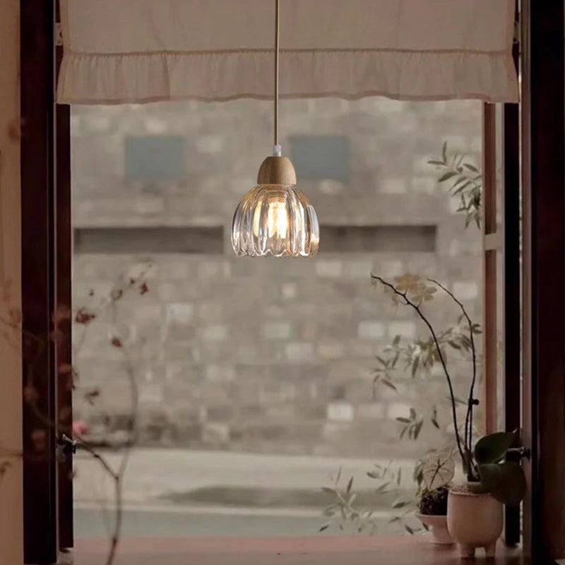 Traditional Vintage Floral Rubberwood Glass 1/3-Light Chandeliers For Bedroom