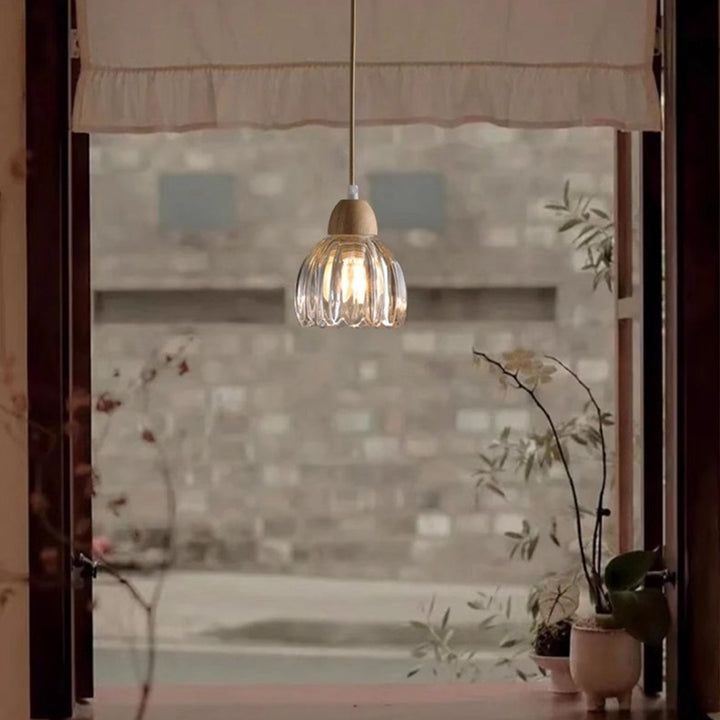 Traditional Vintage Floral Rubberwood Glass 1/3-Light Chandeliers For Bedroom