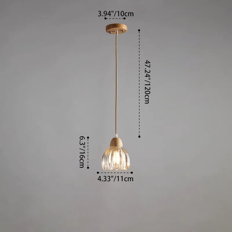 Traditional Vintage Floral Rubberwood Glass 1/3-Light Chandeliers For Bedroom