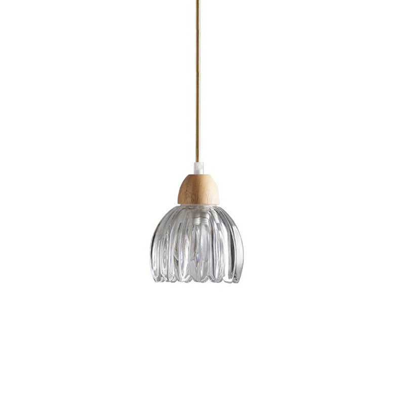 Traditional Vintage Floral Rubberwood Glass 1/3-Light Chandeliers For Bedroom
