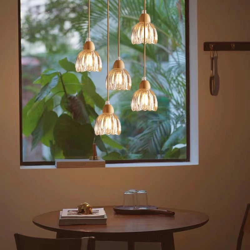 Traditional Vintage Floral Rubberwood Glass 1/3-Light Chandeliers For Bedroom