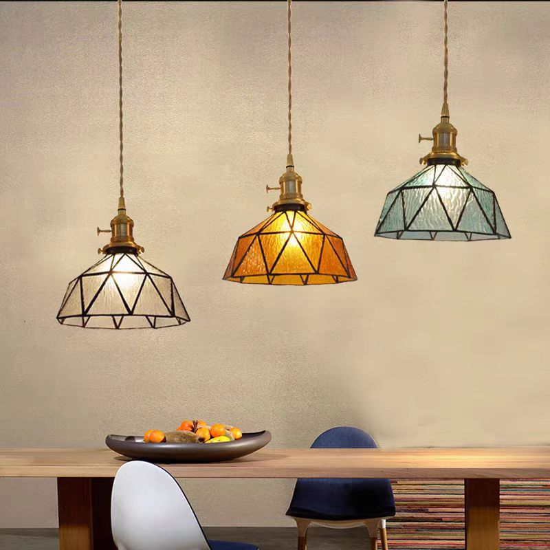 Contemporary Nordic Geometric Line Copper-Plated Glass 1/3-Light Pendant Light For Dining Room