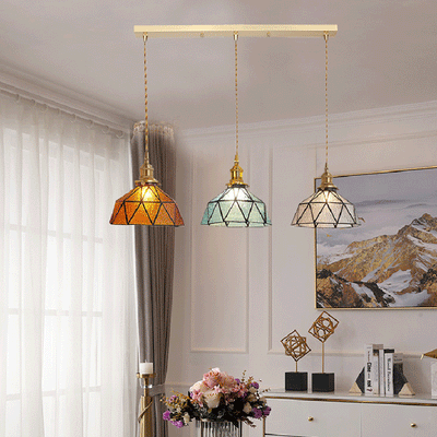 Contemporary Nordic Geometric Line Copper-Plated Glass 1/3-Light Pendant Light For Dining Room