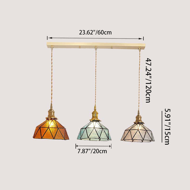 Contemporary Nordic Geometric Line Copper-Plated Glass 1/3-Light Pendant Light For Dining Room