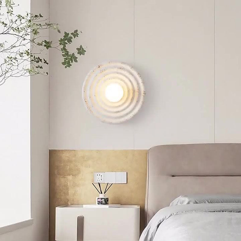 Contemporary Nordic Round Corrugated Resin Glass 1-light Wall Sconce Lamp For Bedroom