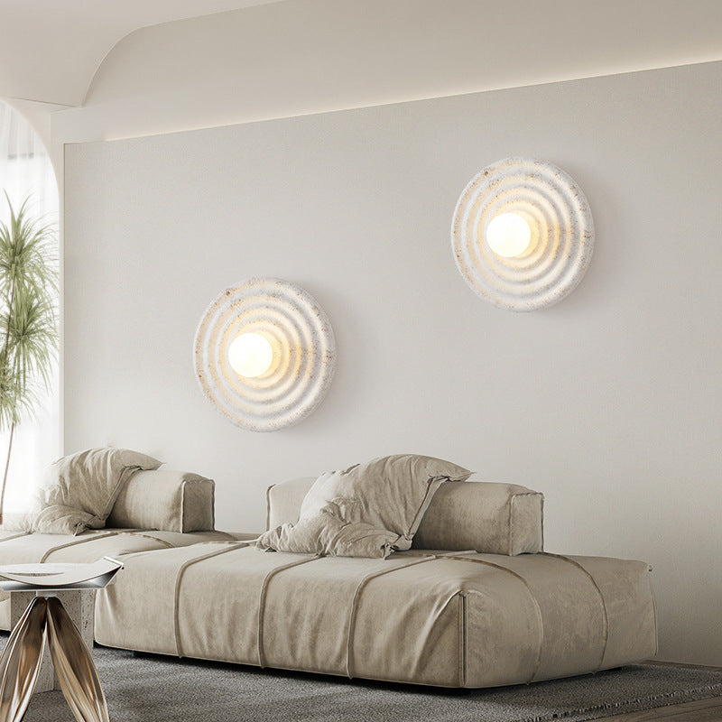 Contemporary Nordic Round Corrugated Resin Glass 1-light Wall Sconce Lamp For Bedroom