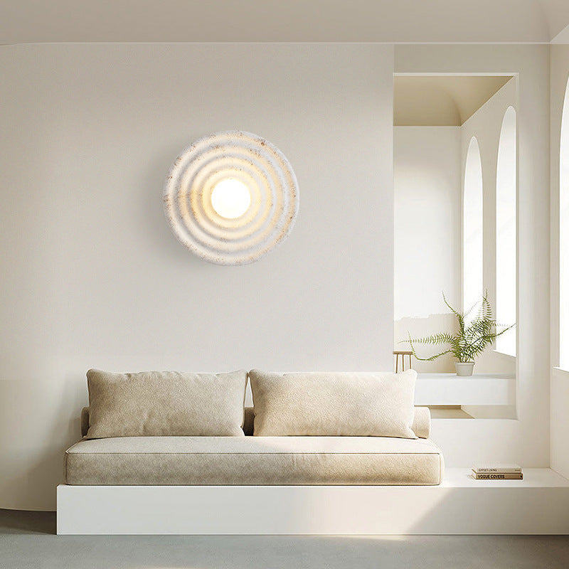 Contemporary Nordic Round Corrugated Resin Glass 1-light Wall Sconce Lamp For Bedroom