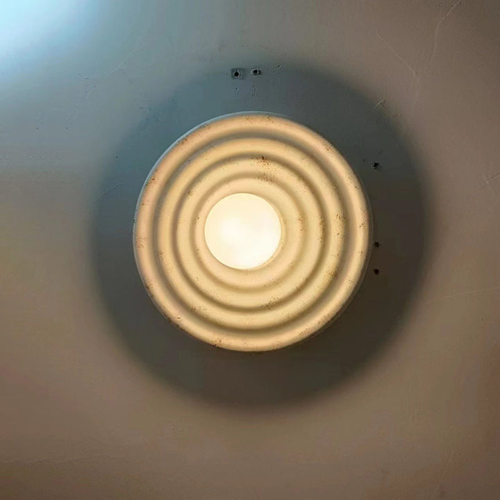 Contemporary Nordic Round Corrugated Resin Glass 1-light Wall Sconce Lamp For Bedroom