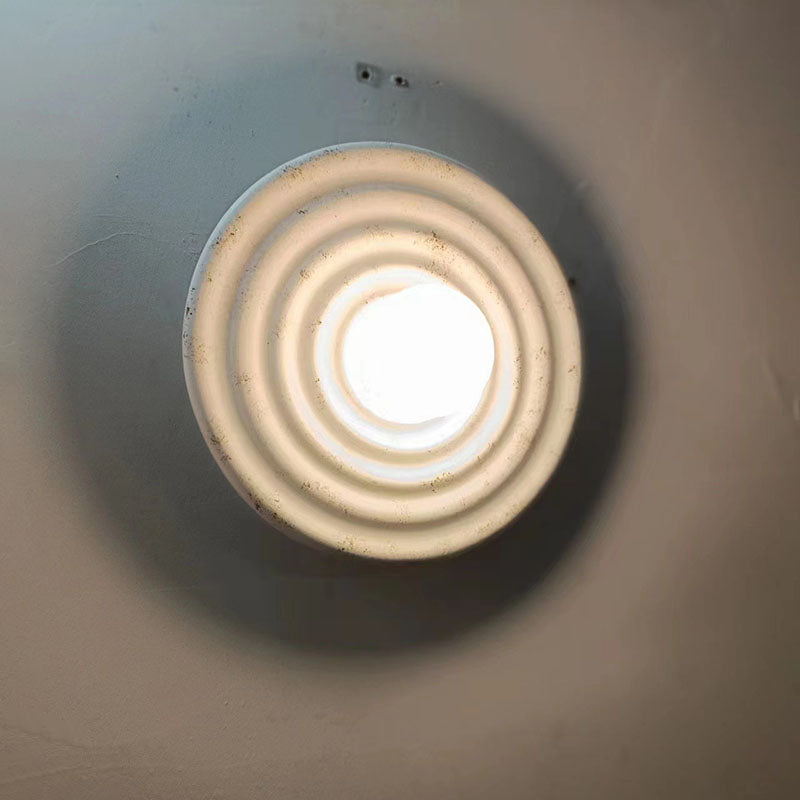 Contemporary Nordic Round Corrugated Resin Glass 1-light Wall Sconce Lamp For Bedroom
