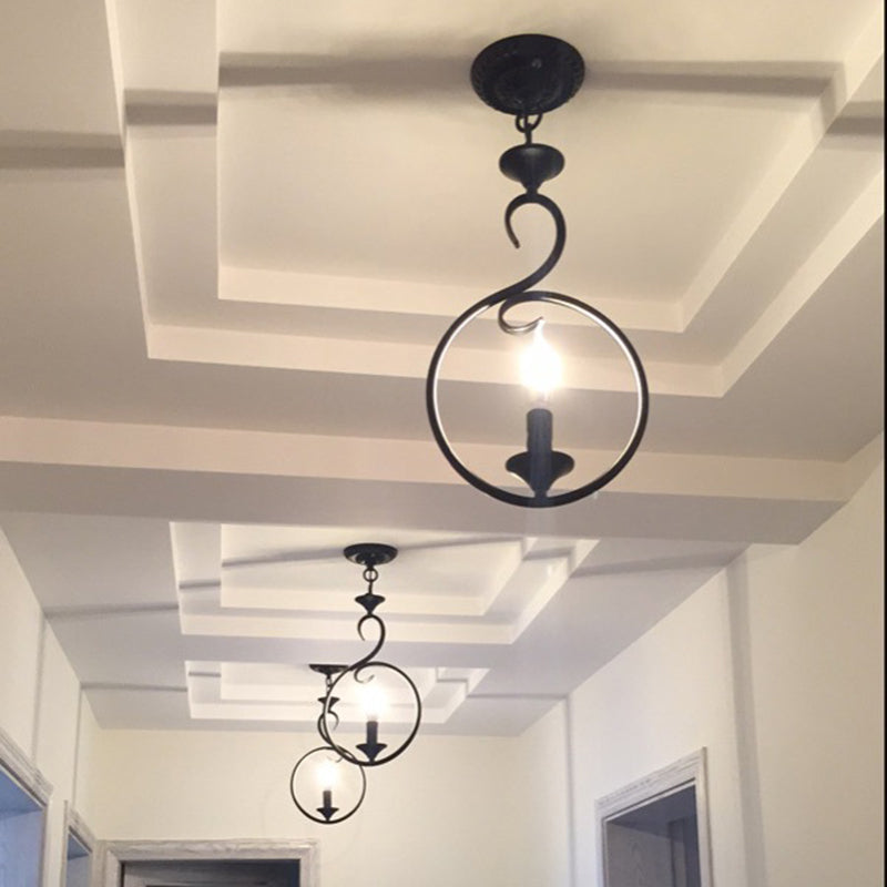 Modern Minimalist Circular Candle-Shaped Iron PVC 1-Light Pendant Light For Bedroom