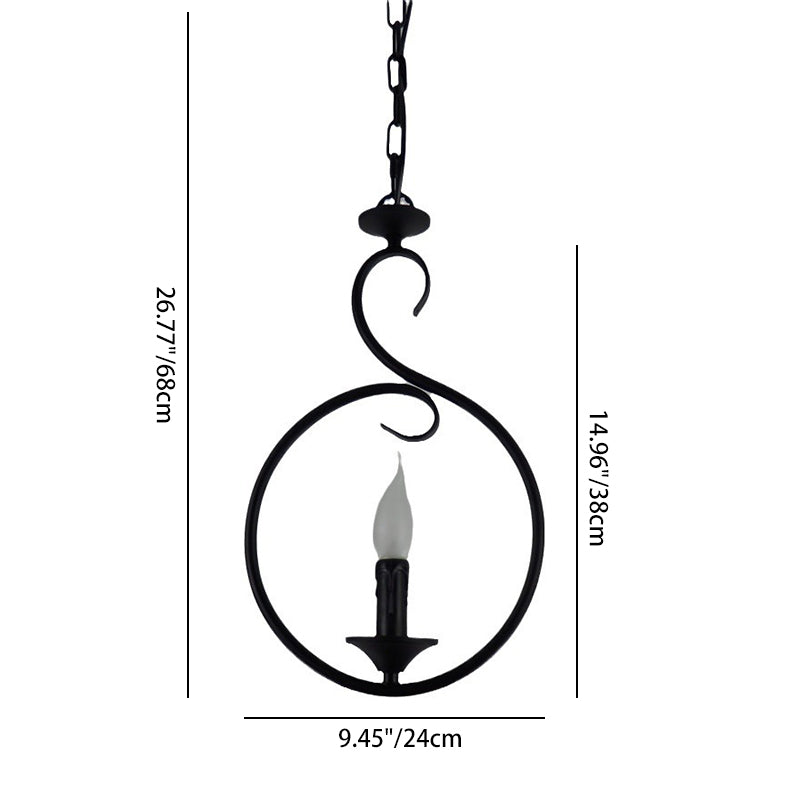 Modern Minimalist Circular Candle-Shaped Iron PVC 1-Light Pendant Light For Bedroom
