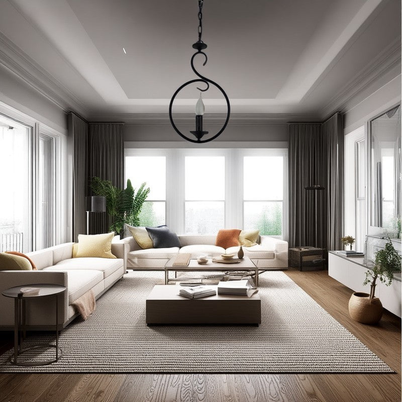 Modern Minimalist Circular Candle-Shaped Iron PVC 1-Light Pendant Light For Bedroom