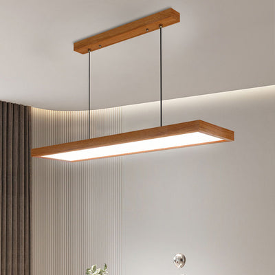 Modern Minimalist Rectangular Iron Solid Wood PVC LED Chandeliers Island Light For Bedroom