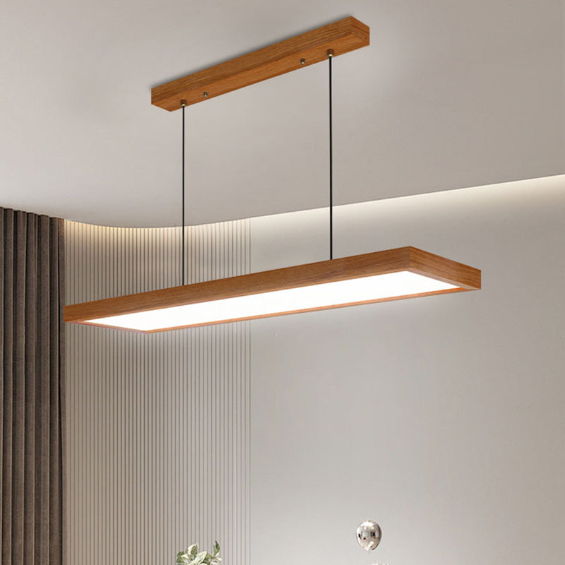 Modern Minimalist Rectangular Iron Solid Wood PVC LED Chandeliers Island Light For Bedroom