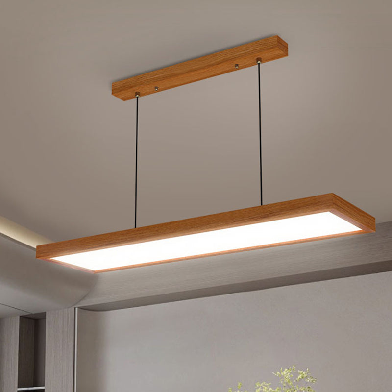 Modern Minimalist Rectangular Iron Solid Wood PVC LED Chandeliers Island Light For Bedroom