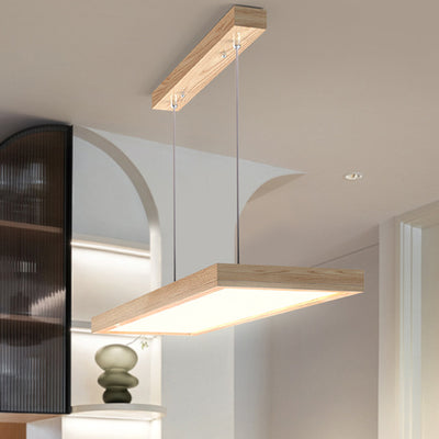 Modern Minimalist Rectangular Iron Solid Wood PVC LED Chandeliers Island Light For Bedroom